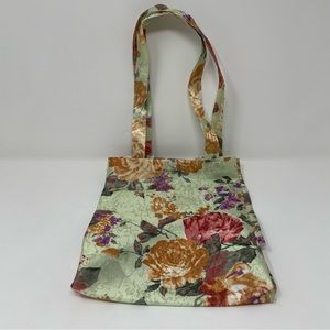 Vintage Silky Mint Green Brown Tote Bag, Large Flowers Uniquely Market Tote